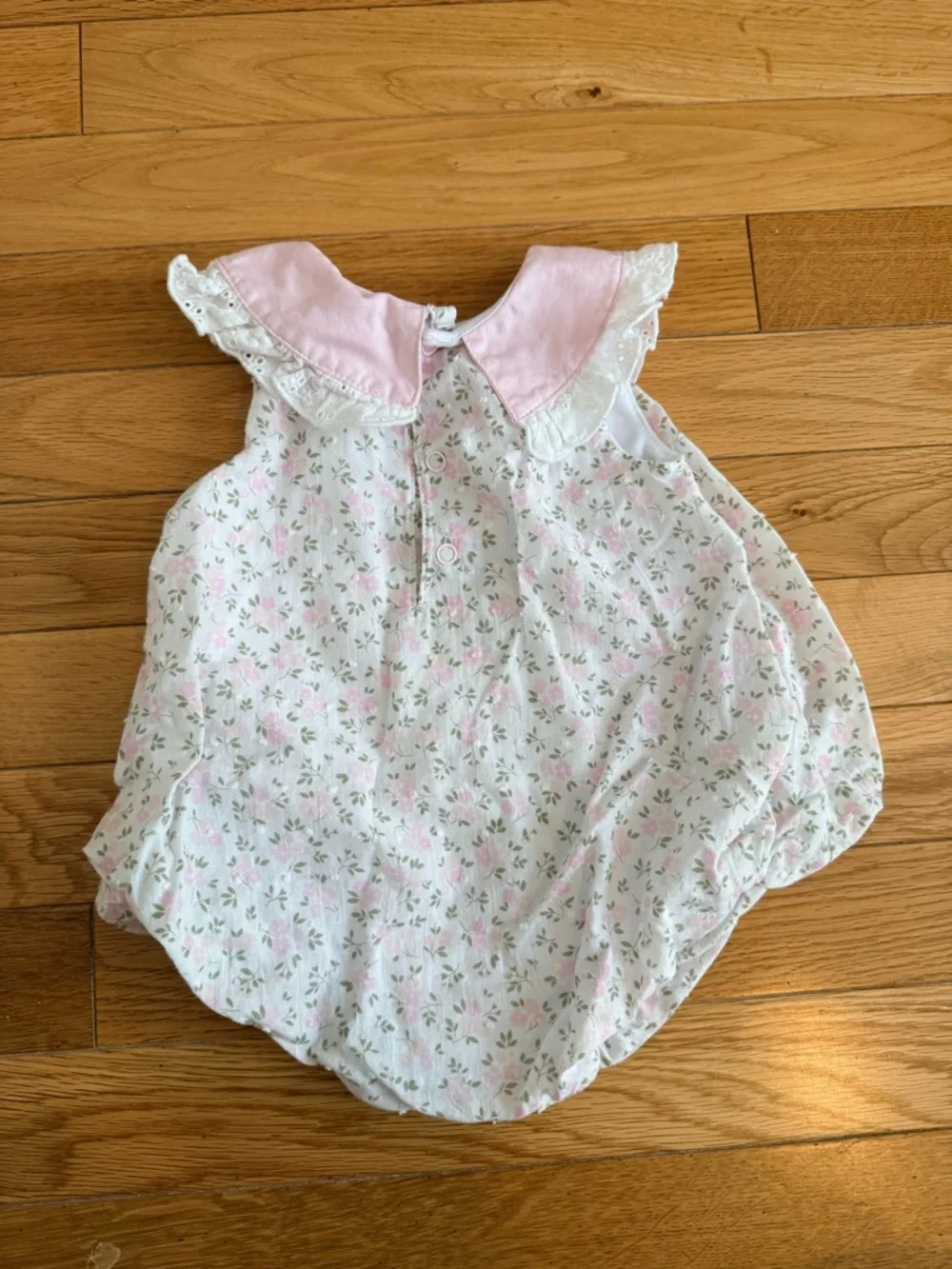 Baby Essentials Pink & White Floral Ruffled Collar One-Piece Bubble Romper